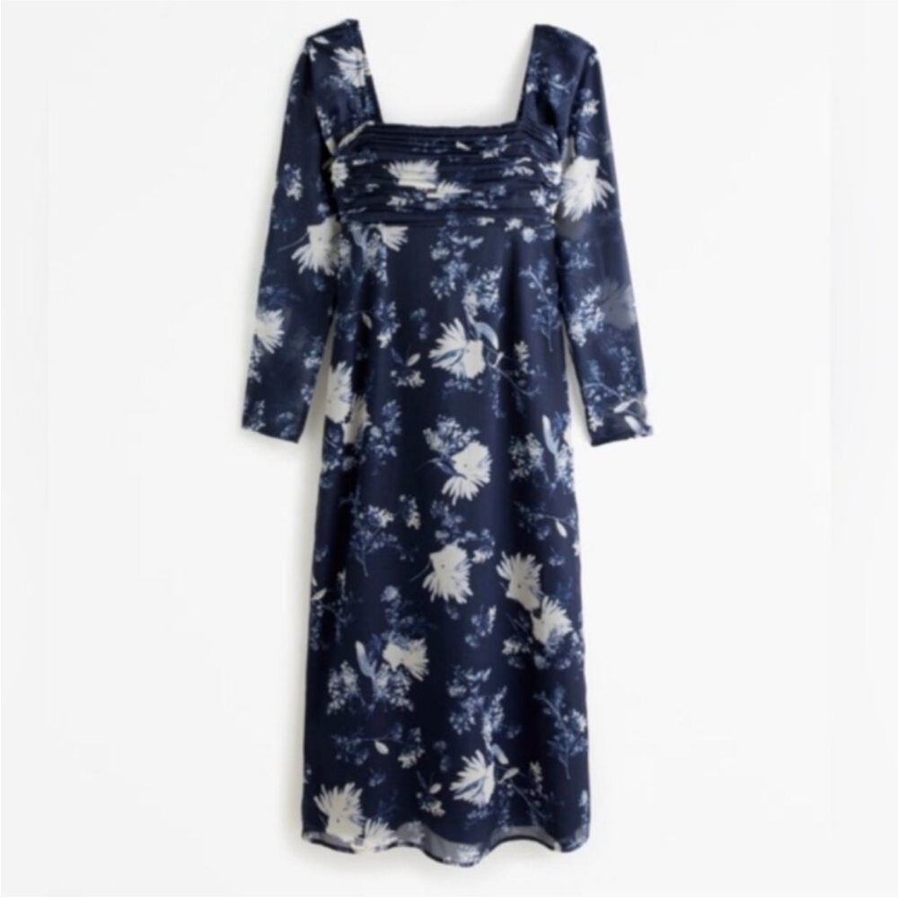 NEW Abercrombie & Fitch Emerson Chiffon Floral Navy Blue Midi Dress Medium NWT